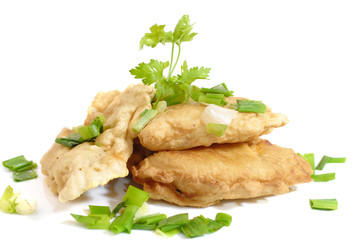 Fried Fish meal on white background .