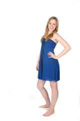 pretty young woman in short blue dress