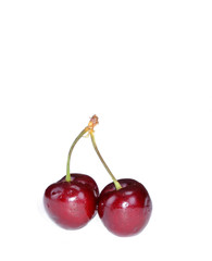 pair of fresh colorful cherries isolated on white