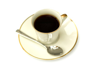 Retro cup with coffee isolated on white background