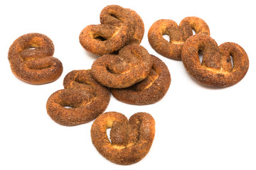 Sweet and crackling cookies on a white background