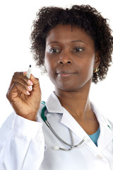 Doctor African American scoring - focus in the pencil -