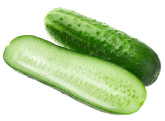 Green cucumber group isolated on white background