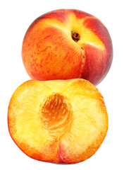 Closeup peach group with seed on white background