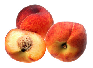 Closeup peach group with seed on white background