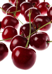 Red cherry closeup group on white background