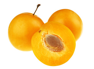 Detail plum with slice on white background