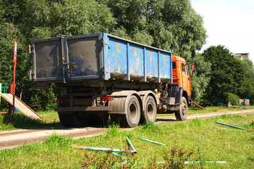 Orange dump truck