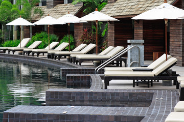 Parasols and sun beds