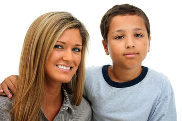 Family Sitting Together Against a white background