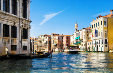 Venice Grand Canal view. Traditional houses and boats.