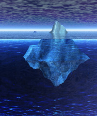 Full Floating Iceberg in the Open Ocean with Freighter