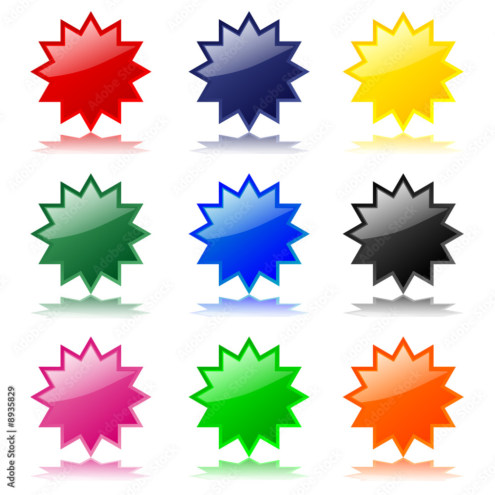 Poster star-shaped buttons with reflection