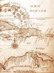handwritten ancient map of Caribbean basin from the book of 1678 - 8936633
