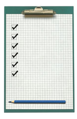 clipboard with checklist and pencil isolated on white