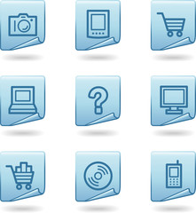 Electronics icons, blue sticker series