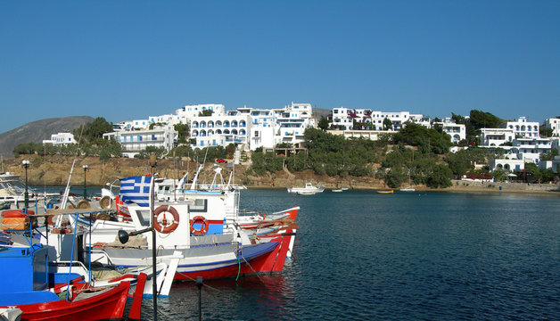 fishing boats harbor paros greek island cyclades architecture