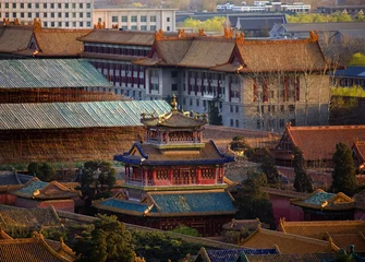 Foto op Plexiglas Blue Red Dragon Pavilion Verboden Stad Beijing China © Bill Perry