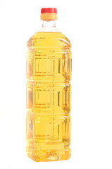 The high plastic bottle with sunflower oil.