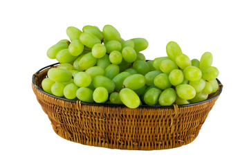 green, bunch grape basket on white with clipping path