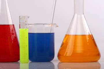 Colorful chemicals used in a scientific research experiment