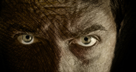 Close-up on scary face with cracked skin