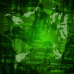 digital world on a bright green background with bits and bytes
