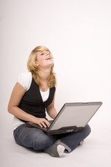 Naklejka premium lachende Frau mit Laptop