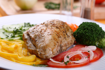 Roasted chicken fillet with vegetable salad