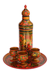 The wooden  service, mural to hohloma style, russia, isolated