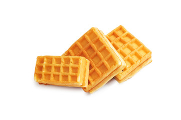Three pieces of belgian waffles isolated on white