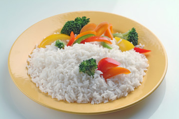 Plateful of Boiled Rice with Vegetables