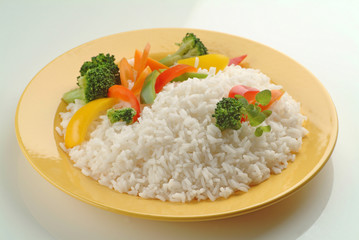 Plateful of Boiled Rice with Vegetables