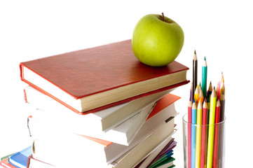 color Pencils and apple. School subjects.