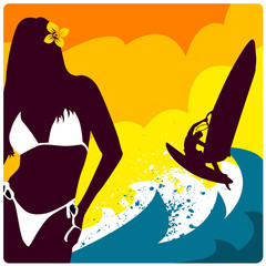 surf and girl vector