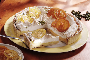 Tart Topped with Slices of Orange and Lemon
