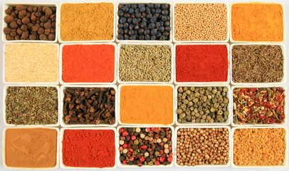 Whole variety of colorful spices.