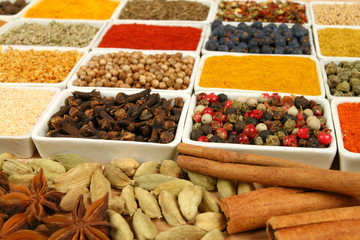 Variety of spices - whole diversity of various natural food
