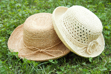 Hats on grass