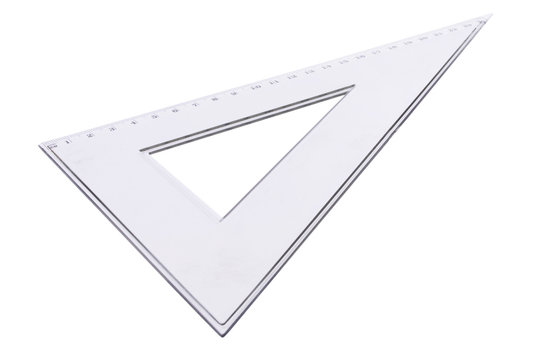 Transparent set-square isolated on a white background.