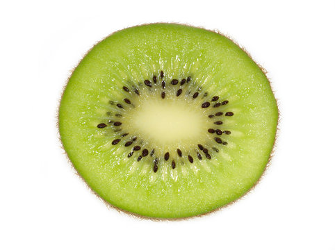Close up of kiwi slice in isolated white background
