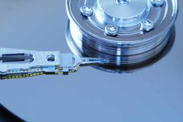 Computer Hard Drive close up. Toned.