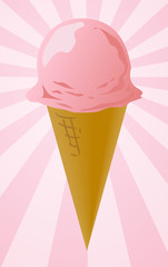 Ice cream cone illustration, strawberry scoop