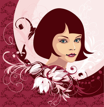 Woman Face On Floral Background