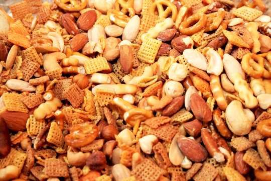 Chex Mix Appetizer Food Background And Texture