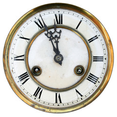 Old clock face isolated, roman numerals, about twelve - 9003499