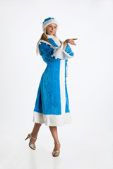 Young blonde woman in a Snow maiden suit