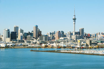 Auckland city on background of blue sky - obrazy, fototapety, plakaty