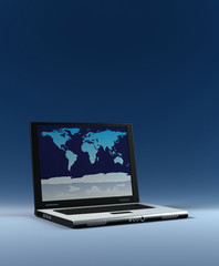 Laptop with world map on screen ,high res 3d render