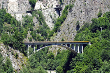 Crossing bridge in mountains
